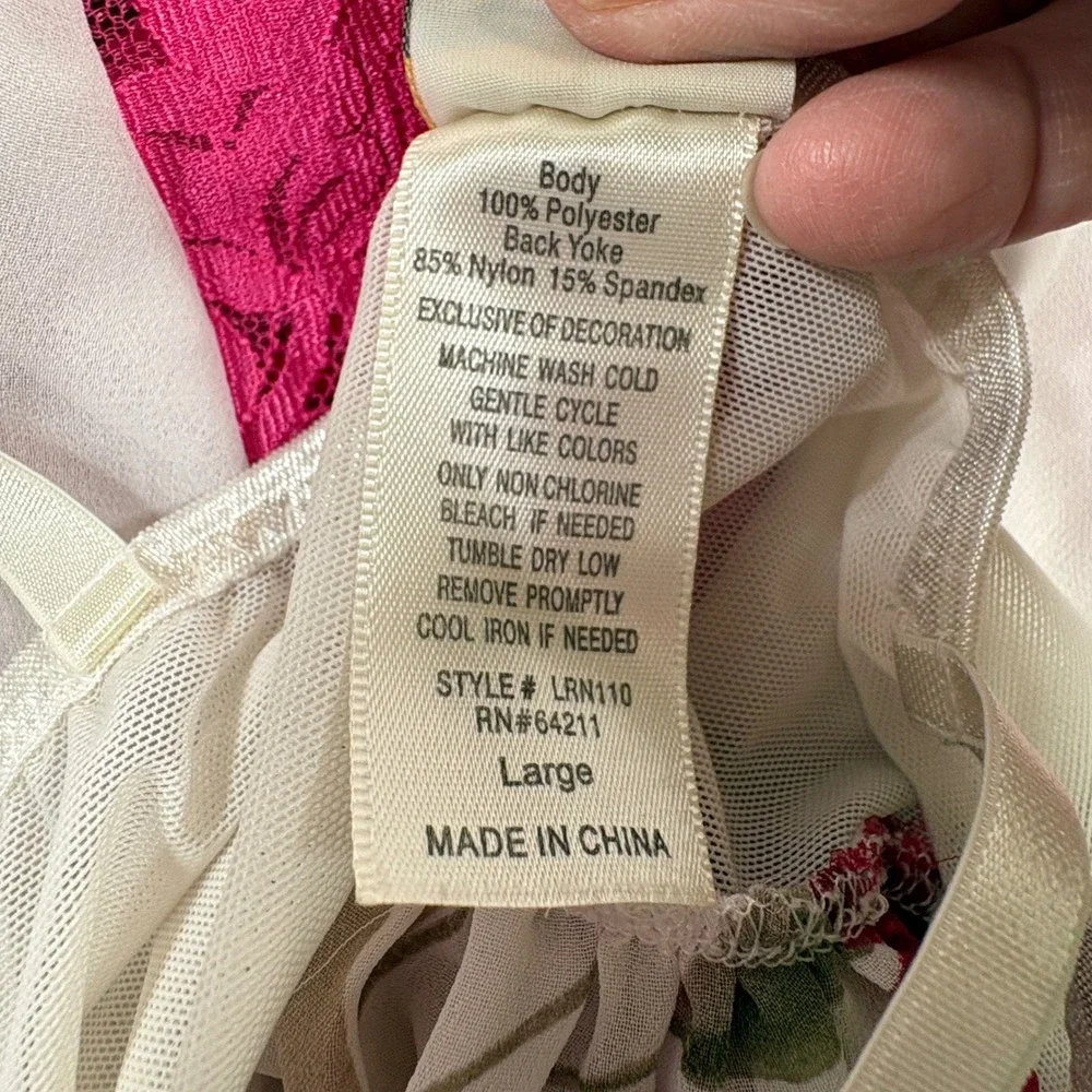 In Bloom by Jonquil Chiffon Floral Babydoll Chemise LRN110 Pink Magenta Women L‎